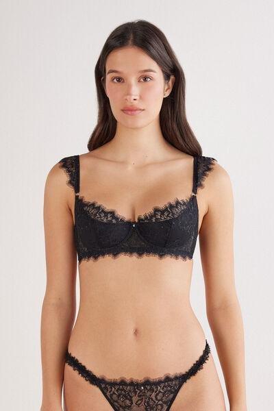 Black Glimmer Of Pleasure Carioca Balconette Bra, Black, medium