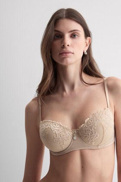 Beige Sofia Silky Flowers Silk And Lace Balconette Bra, 5601_447J, large image number 1