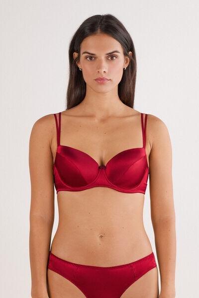 Red Lightly Padded Silk Balconette Bra, Red, large image number 0