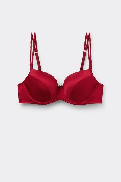 Red Lightly Padded Silk Balconette Bra, Red, large image number 2