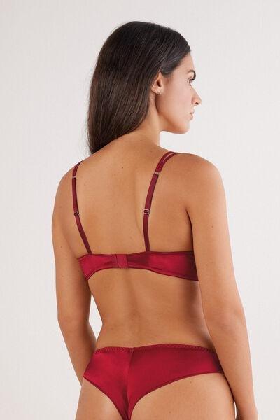 Red Lightly Padded Silk Balconette Bra, Red, large image number 3
