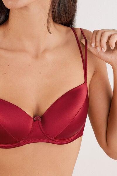 Red Lightly Padded Silk Balconette Bra, Red, large image number 5