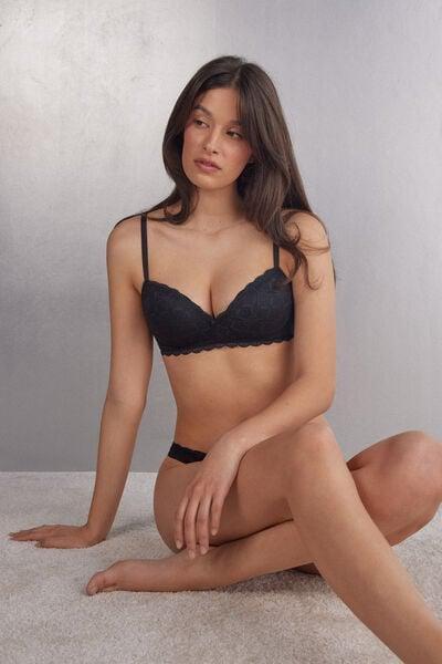 Black Claudia Lace Balconette Bra, Black, medium