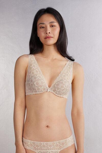 Cream Giorgia Triangle Lace Balconette Bra, Silk, large image number 0