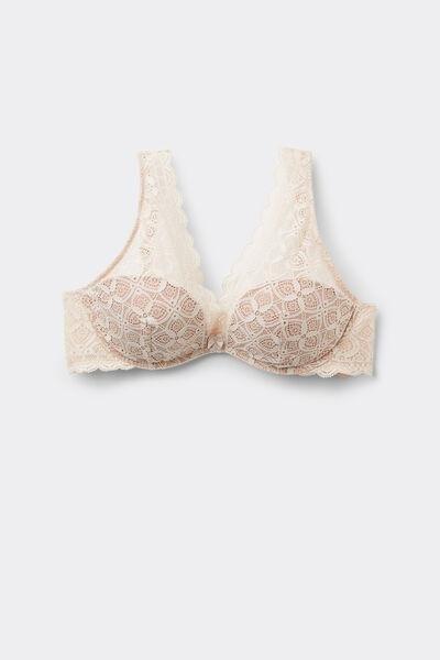 Cream Giorgia Triangle Lace Balconette Bra, Silk, large image number 2
