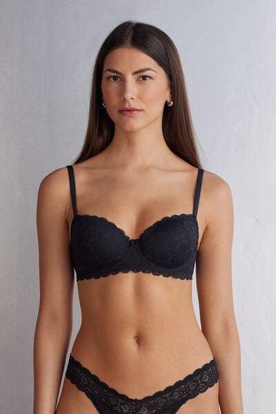 Black Sofia Lace-Detailed Balconette Bra, Black, medium