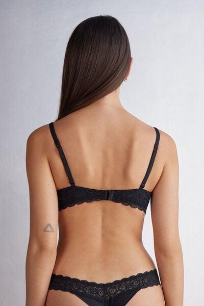 Black Sofia Lace-Detailed Balconette Bra, Black, large image number 3