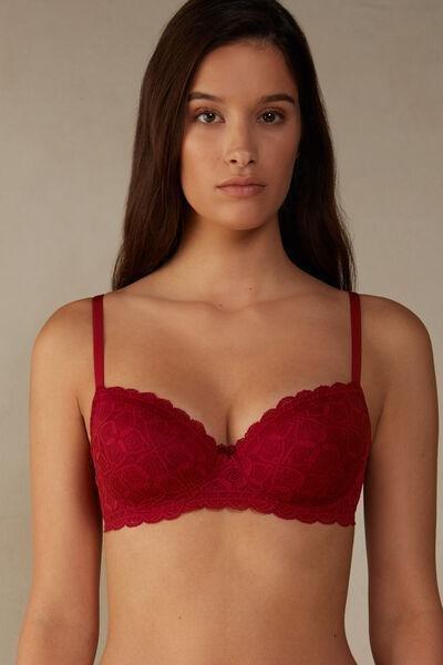 Red Lace-Detailed Balconette Bra, , medium