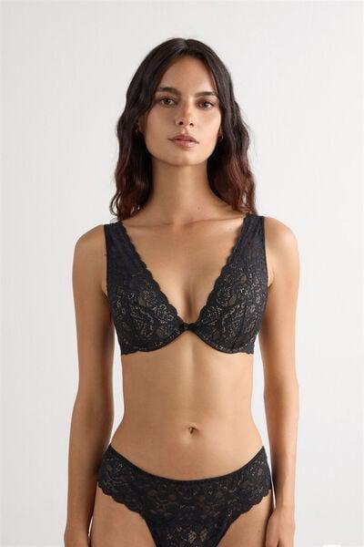 Black Elena Lace Balconette Bra, Black, medium