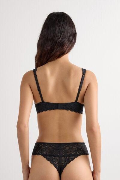 Black Elena Lace Balconette Bra, Black, medium