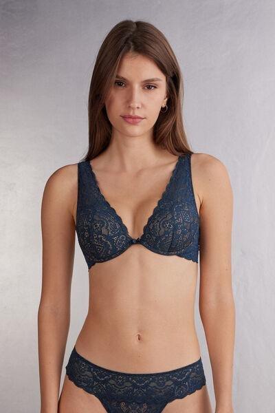 Navy Lace Balconette Bra, , large image number 1