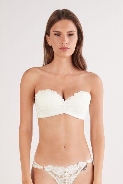 White All About Flowers Embroidered Bandeau Bra, Powder White, medium