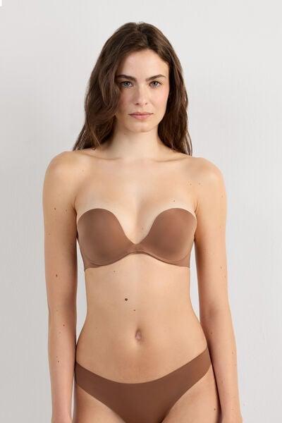 Beige Microfibre Bandeau Bra, Brown Mocha, large image number 1