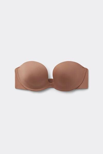 Beige Microfibre Bandeau Bra, Brown Mocha, large image number 3
