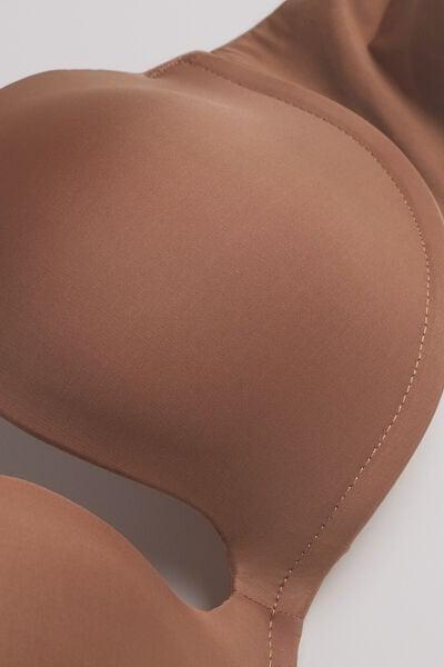 Beige Microfibre Bandeau Bra, Brown Mocha, large image number 4