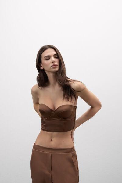Caramel Giada Bandeau Silk Bustier, Brown Mocha, large image number 1