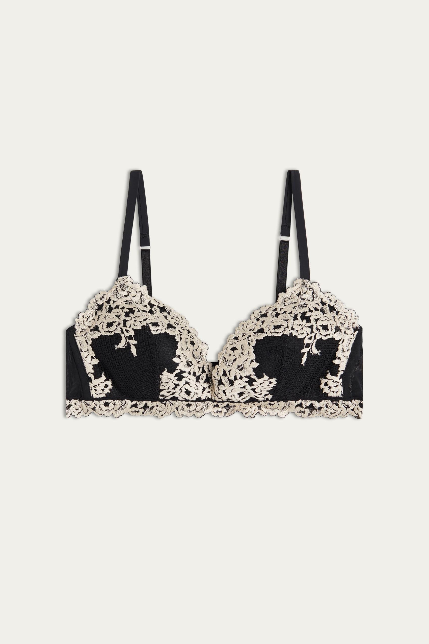 Black Pretty Flower Triangle Bra, , large image number 2