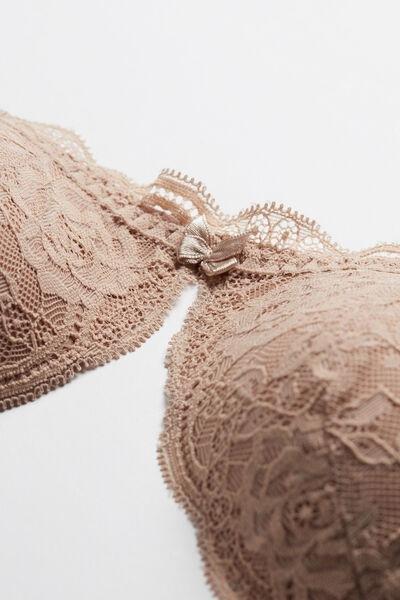 Beige Lace Triangle Bra, , large image number 5