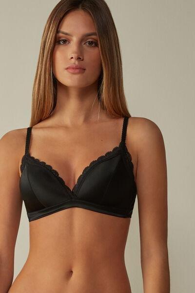 Black Tiziana Silk And Lace Triangle Bra, Women, , large image number 0