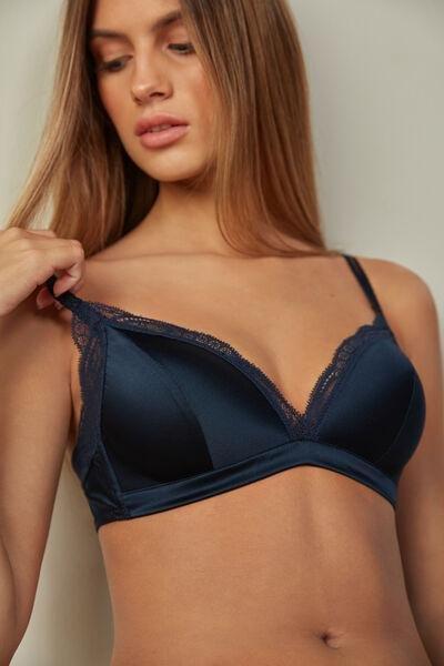 Navy Tiziana Silk And Lace Bra, , large image number 1