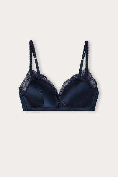 Navy Tiziana Silk And Lace Bra, , large image number 3