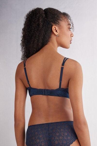 Navy Silk And Lace Bra, Intense Blue, large image number 5