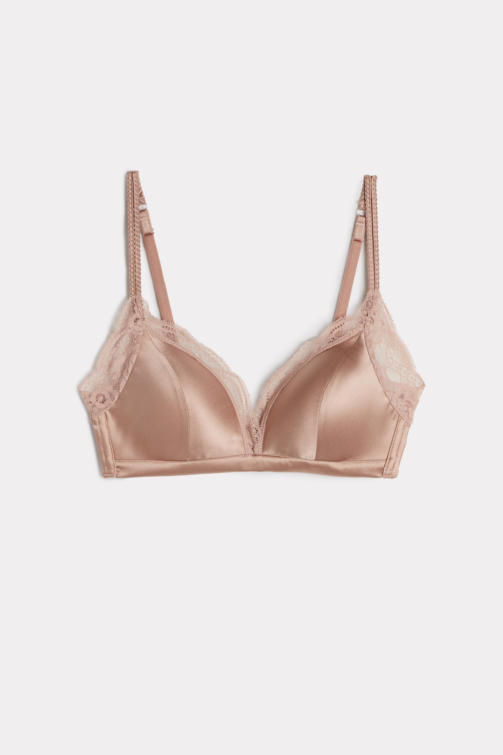 Intimissimi Satin Pink Tiziana Silk And Lace Triangle Bra, Women