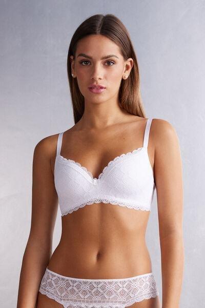 White Adele Lace Triangle Bra, White, large image number 0