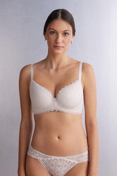 Cream Silk Adele Lace Triangle Bra, Silk, large image number 0