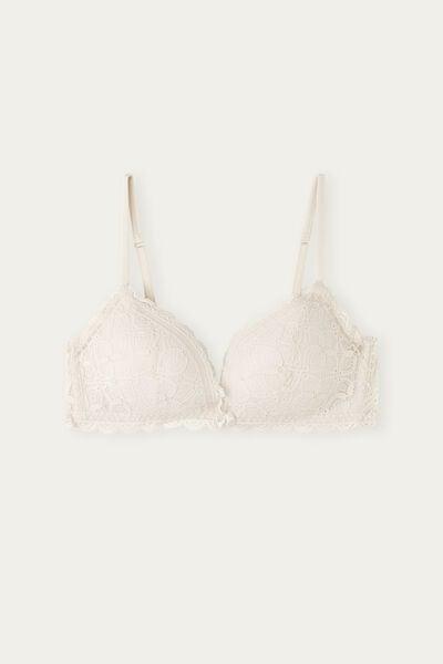 White Silk Tiziana Lace Triangle Bra, Silk, large image number 3
