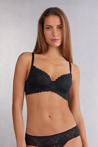 Black Tiziana Lace Triangle Bra, Black, medium