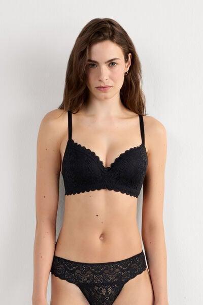 Black Tiziana Lace Triangle Bra, Black, large image number 3