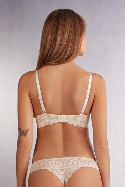 Cream Tiziana Lace Triangle Bra, Silk, large image number 3