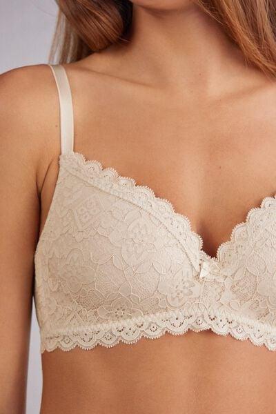 Cream Tiziana Lace Triangle Bra, Silk, large image number 11