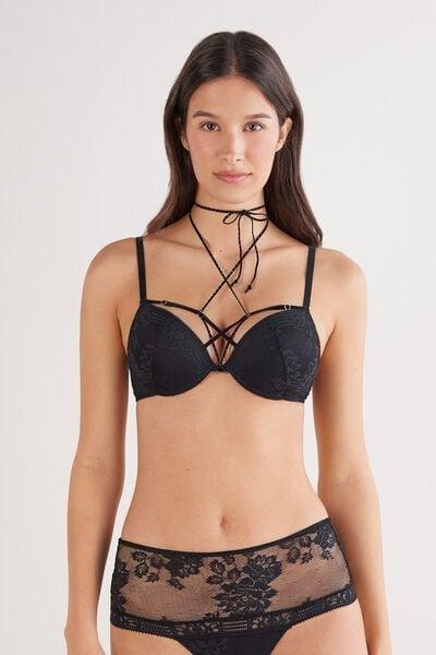 Black La Femme Fatale Super Push-Up Lace Bra, Black, medium