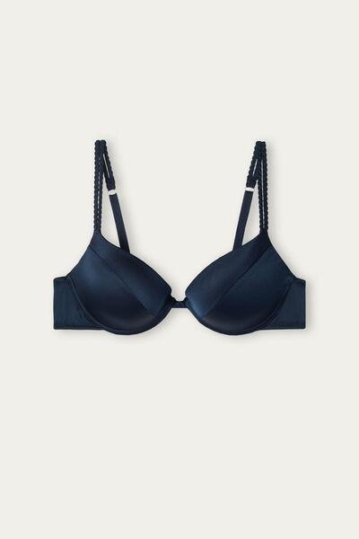 Navy Silk Push-Up Bra, , large image number 2