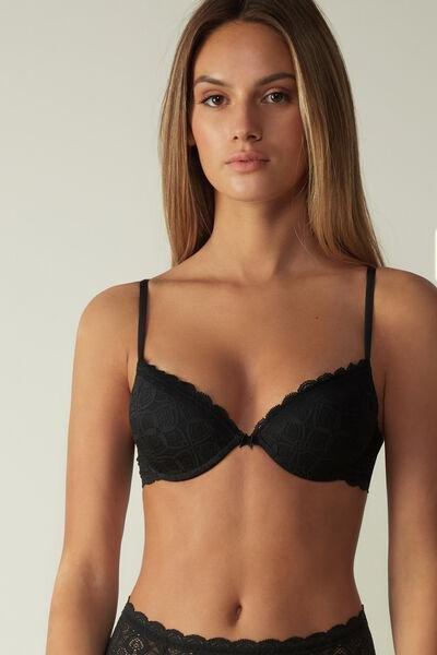 Push-up Bra with Lace Back - Black - Ladies