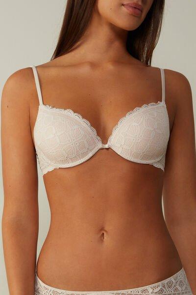 White Silk Bellissima Lace Push-Up Bra, Silk, large image number 0
