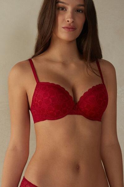 Elegant Red Push-Up Bra with Lace Overlay Size 34D