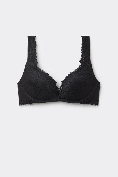 Black Pretty Flowers Super Push-Up Bra, Black, large image number 2