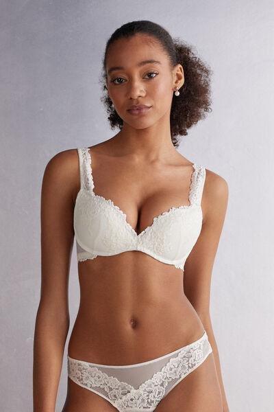 White Embroidered Super Push Up Bra, Powder White, medium