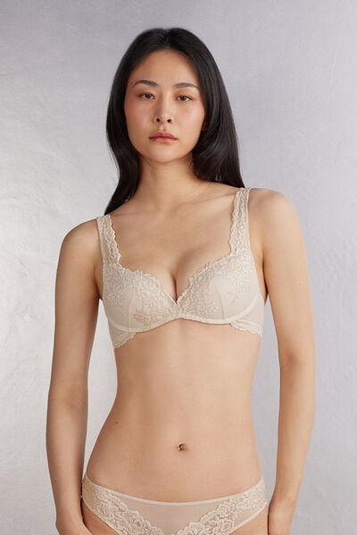Cream Gioia Pretty Flowers Super Push-Up Bra, , medium