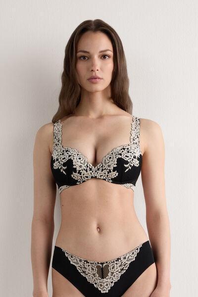 Black Pretty Flowers Super Push-Up Bra, Black/ivory, medium
