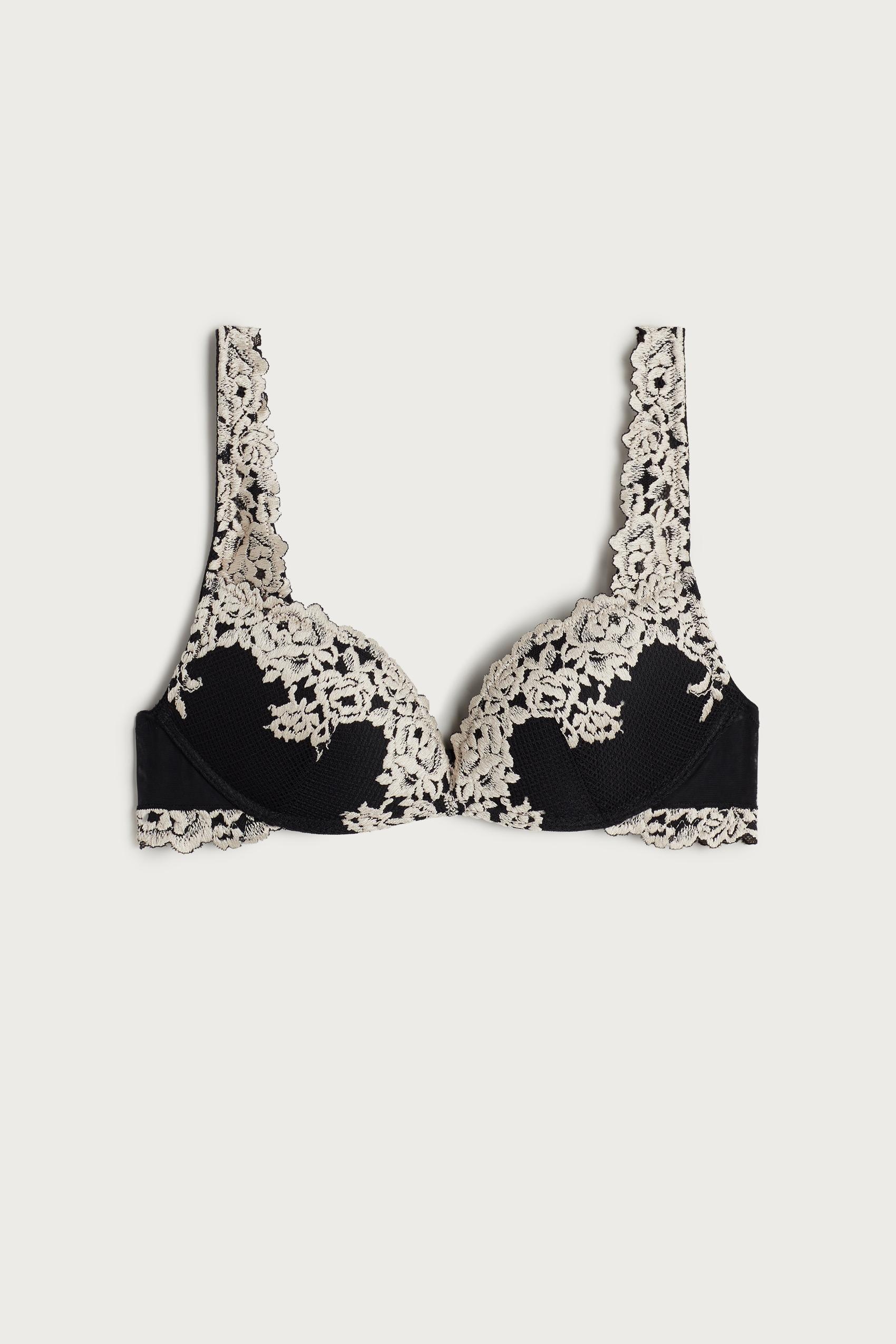 Black Gioia Pretty Flowers Super Push-Up Bra, , large image number 3