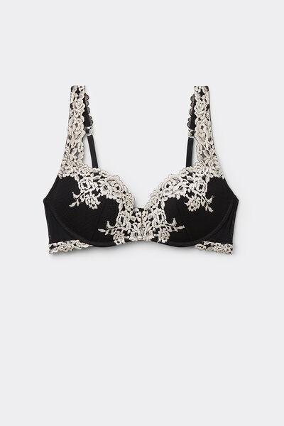 Black Gioia Pretty Flowers Super Push-Up Bra, , large image number 4