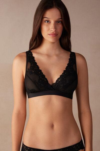 Black Pretty Flowers Triangle Bra, , large image number 0