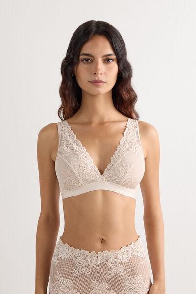 Cream Unpadded Triangle Bra, Silk, large image number 2