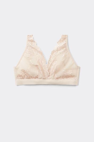 Cream Unpadded Triangle Bra, Silk, large image number 4