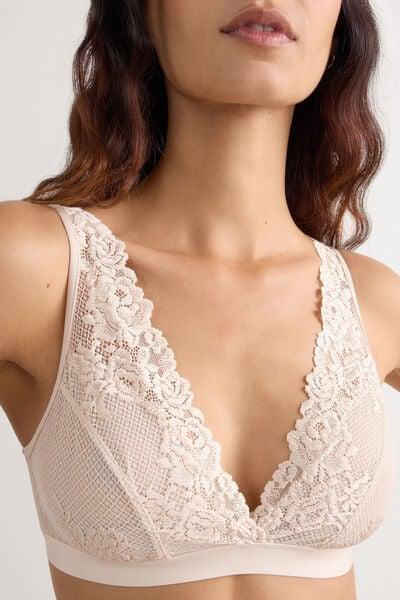 Cream Unpadded Triangle Bra, Silk, large image number 6