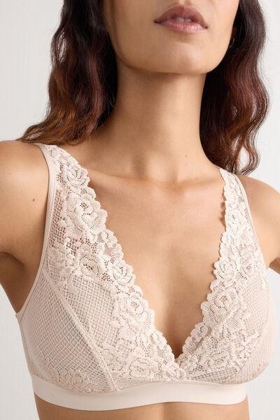 Cream Unpadded Triangle Bra, Silk, large image number 7
